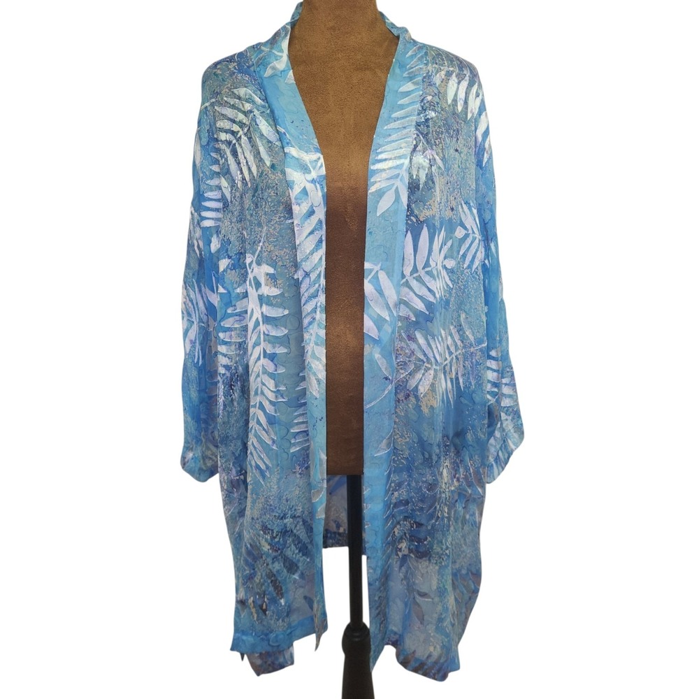 Drapers and Damons Womens Silk Kimono Top Cardigan Open Blue One Size Women's